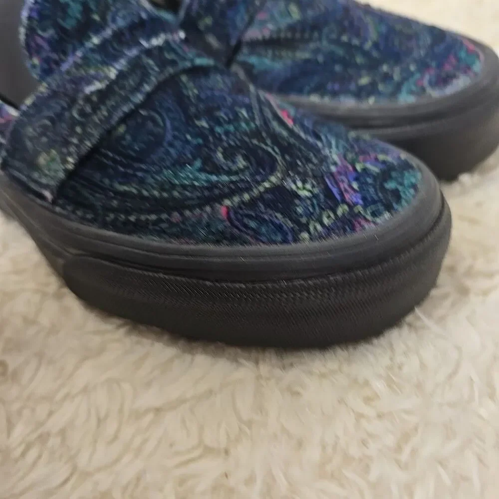 VANS Style 53 Velvet Paisley Men 4 Woman 5.5 Dark Blue Green Loafers Comfort Art